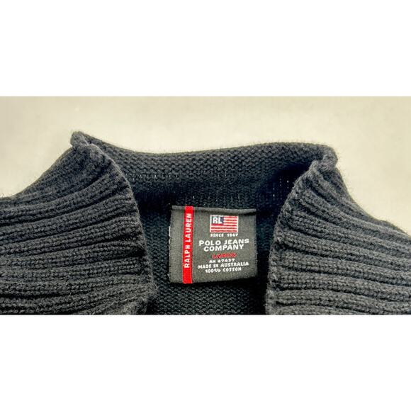 Vintage Ralph Lauren Polo Jeans Mens L Cotton Sweater Black Ribbed Australia - Picture 4 of 7